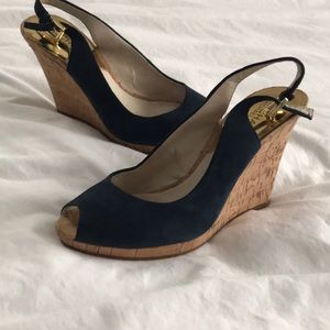 Blue Suede Peep Toe Michael Kors Sandals 7.5
